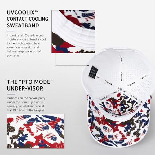 Image of TOP-EX Men's Cooling Golf Hat, Big Heads Tactical USA Flag Waterproof Cap | Tactical American Flag Hat, XXL Large Size, Water & Stain Resistant, UPF50+ UV Protection, Laser Perforated Cooling Sweatband