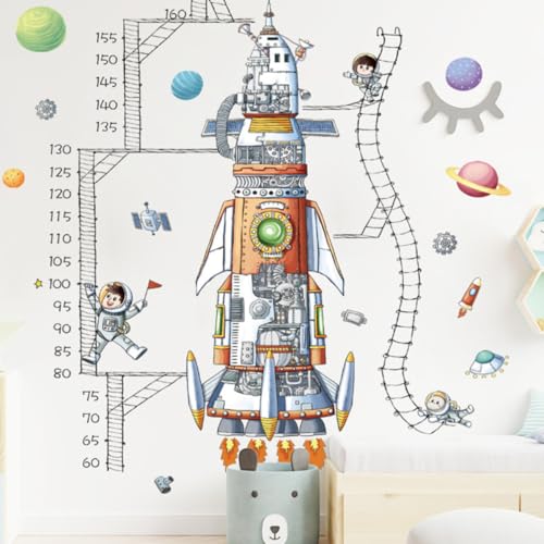 Medidor infantil de pared autoadhesivo impermeable de astronauta resistente para interiores 5