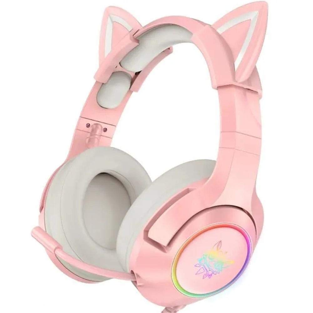 K9 Gaming-Headset mit abnehmbaren Katzenohren, rosa Katzenohren, Gaming-Kopfhörer, bequem, langlebig, mit Mikrofon, Head-mounted Headset