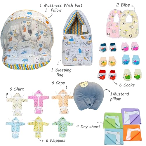 Image of Infantbond 72 in 1 New Born Baby Summer Complete Daily Items Combo | Baby Gift Set | New Born Gift set | Infant Combo set | Baby Hospital Bag for Newborn | New Born Essentials | Infant Clothes (0-6 Months) (Goodnight Blue)