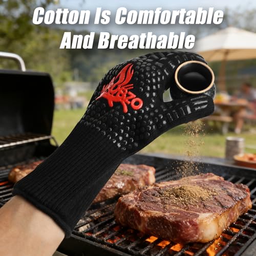 Grillhandschuhe Hitzebeständig bis 800°C, Feuerfest Ofenhandschuhe Topfhandschuhe Kochhandschuhe Backhandschuhe Backofenhandschuhe, für Ofen, Küche, BBQ, Kochen, Schwarz