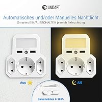Unidapt USB-Steckdose mit Nachtlicht, 6-in-1, 2 USB, Dimmbares Nachtlicht – Ansicht 3