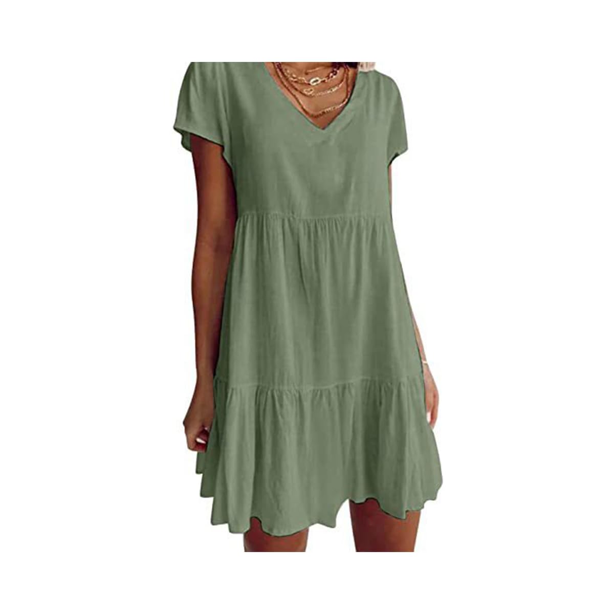 Generic Vestido Casual de Manga Corta con Cuello en V, Vestidos fluidos para Mujeres, Vestidos de Tallas Grandes