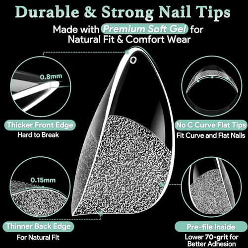 Image of Leykosh Short Round Nail Tips - 15 Sizes 330PCS Soft Gel Fake Nails, Half Matte Full Cover Pre-Shaped Clear Press On Acrylic Nails No C Curve Gift for Extension, DIY Home Manicure Beauty Gifts
