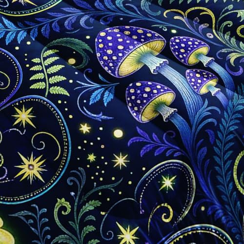 Image of AILONEN Full Comforter Set 3 Piece, Celestial Firefly Mushroom Garden 3D Printed Bedding with 2 Pillowcases, Soft Breathable Microfiber Whimsical Decor for Guest Room