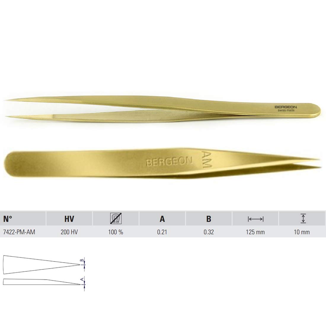 Bergeon 7422-PM-AM - Pinza a grani in ottone, piccola, per parti in acciaio sensibili e magnetiche, 4240606
