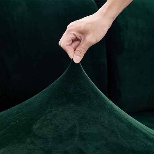 MINGPINHUIUS Funda de cojín de terciopelo suave para sofá, funda elástica antideslizante para sofá modular en forma de L, funda de cojín de sofá, protector de muebles (verde oscuro, funda trasera M)