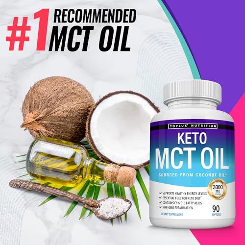 Toplux Keto MCT Oil Capsules - 3000mg Natural Pure Coconut Oil Extract Pills, Source of Energy, Easy to Digest for Men Women, 90 Softgels, Supplement - Image 6