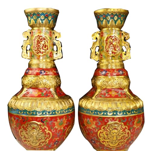 LONDAEE Jarrón Cloisonn é de cobre puro con un par de adornos 2