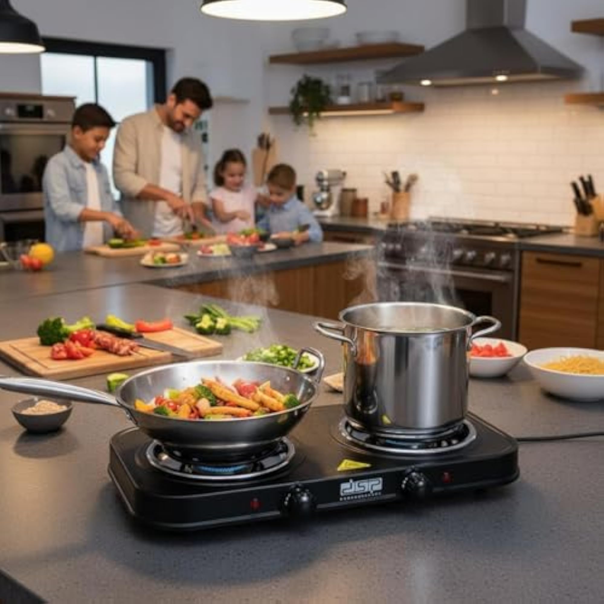 High Power Double Burner Electric Cooktop with Independent Temperature Control