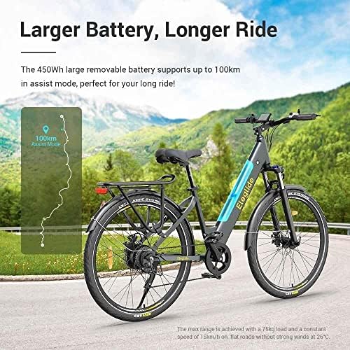 Eleglide Electric Bike, T1 Step-Thru City E 27.5'' Bicycle Commute Trekking Bike with 36V 12.5Ah Removable Battery, LCD Display, Shimano 7 Gears System Mountainbike for Adults Dark Grey