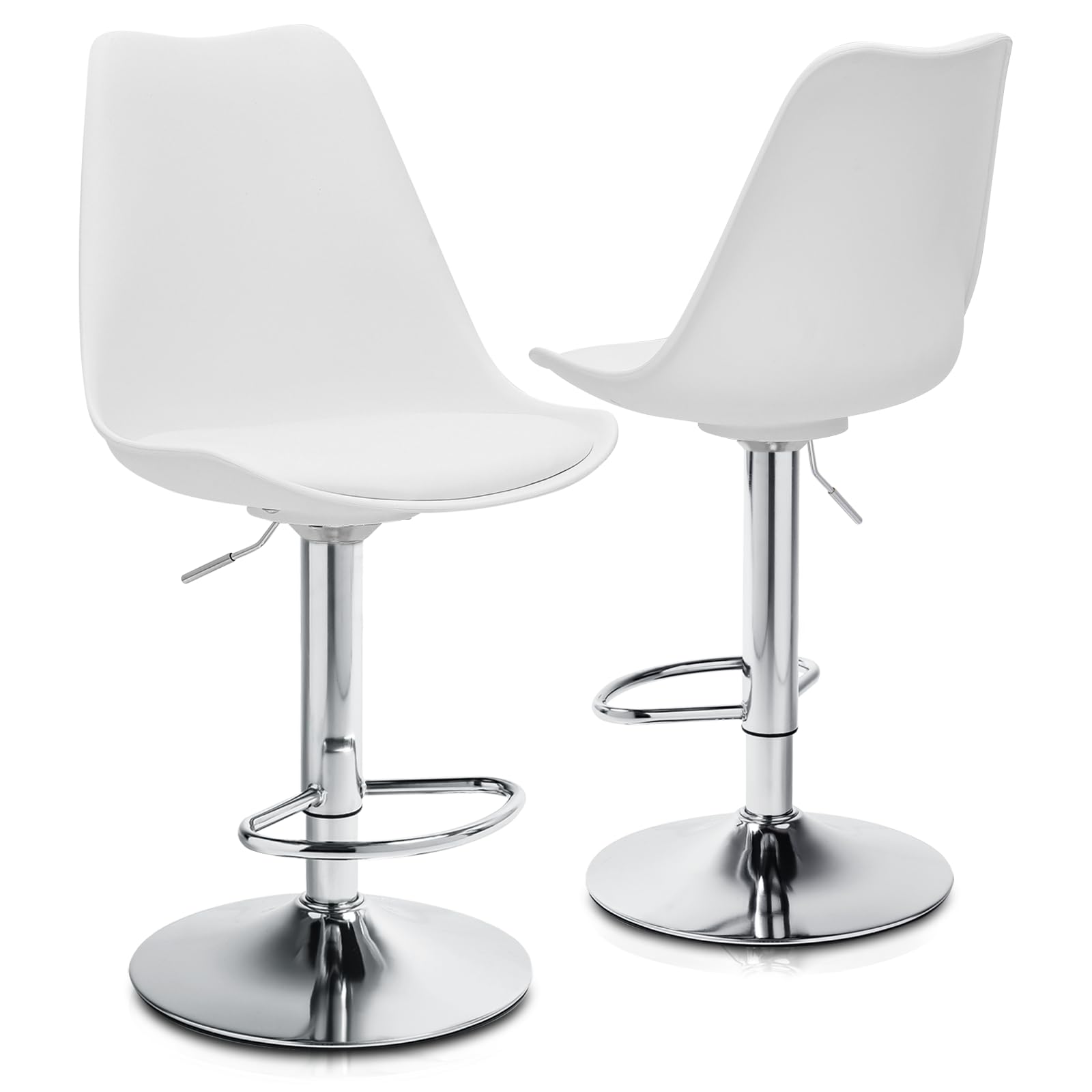 Photo 1 of **Seat Parts ONLY** Magshion Set of 2 Swivel Plastic High Back Bar Stool with PU Leather Seat Pad Chrome Air Lift w/Footrest Multi Color (White)
