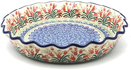 Polish Pottery Baker - Pie/Quiche - Fluted - Crimson Bells