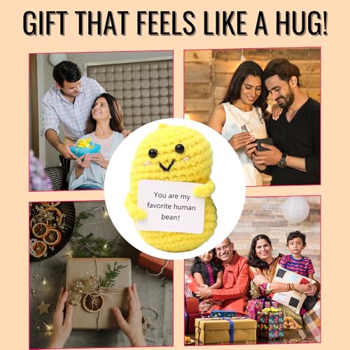 Image of Cute Emotional Support Crochet Toys Handmade Gifts with Message for Women Men Friends Coworkers, Birthday Christmas Valentine's Gift (Rajma Bean)