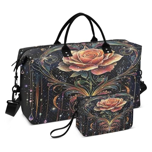 Weekender Bags Travel Duffel Gym Bag Dream Rose Carry on Overnight Tote Bag with Toiletry Bag for Airplane Travel Trip Gym Yoga