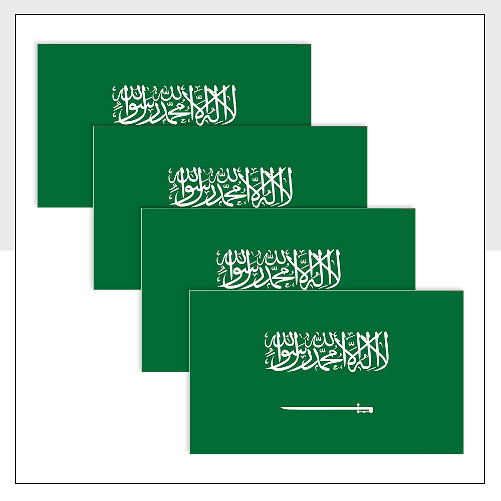 Saudi Arabia Flag Bike Stickers Pack of 4 (75 x 50mm) Waterproof SAU Labels for Car Van Laptop Ipad Helmet Packwith® #P1023