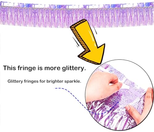 Image of 4 Pack Iridescent Purple Total 40 Feet Foil Fringe Garland Metallic Tinsel Banner Wall Hanging Drapes Parade Float Skirting Decorations for Trailer Mardi Gras Party Birthday Wedding