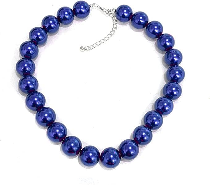 Caprilite 18mm Large Big Giant Faux Pearl Bead Statement Necklace Choker Vintage - Royal Blue