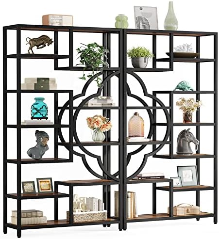 Tribesigns Bookshelf Set of 2, Large Bookcase with Unique Four Leaf Clover Shape Design, Industrial Etagere Display Shelves for Home & Office