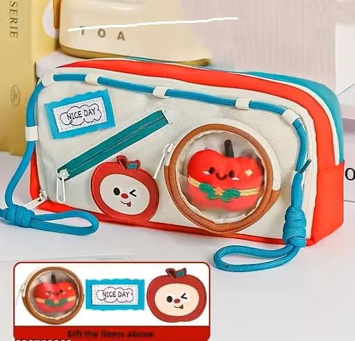 Image of Invite Cute Food Pencil Case for Kids, 4 Layer Large Capacity Pencil Pouch with 3 Compartments, Cartoon Aesthetic Stationery Organizer for School, Gift for Boys & Girls (Apple RED)