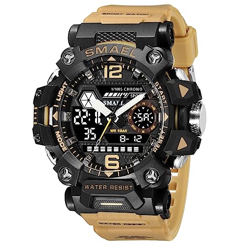 Montre de sport 8072 SMAEL robuste de couleur kaki avec bracelet durable pour homme