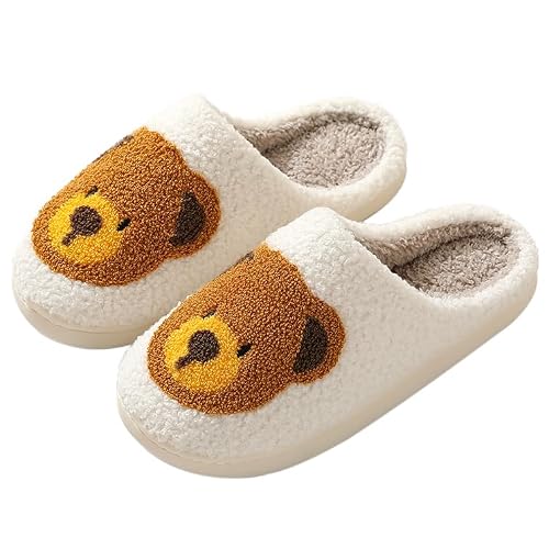 TOPALL Chaussons Femme Hiver,Pantoufle Femme Confortable Pantoufles,Chausson Hiver Slippers Confort Peluche Douce Chaud Chaussures pour la Maison(BearWhite,EU 38/39)