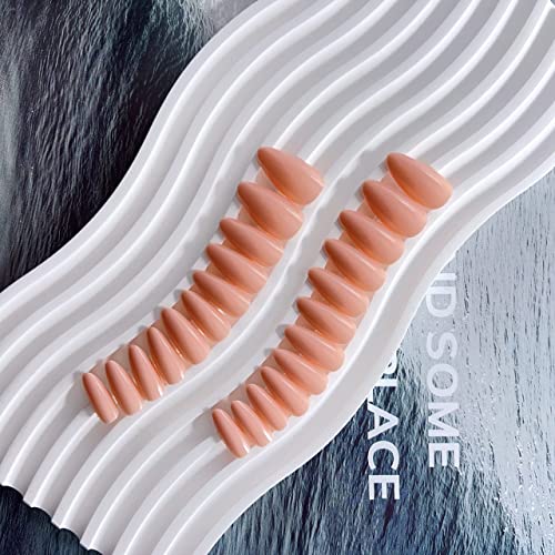 Orange Medium Length Press On Nails Almond Shaped,Kxamelie Neutral Fake Nails Acrylic Nails For Women,Gel Solid Color Glue On Nails Reusable Fake Nails Mani For Female Girls Daily Work Wear #TOP3