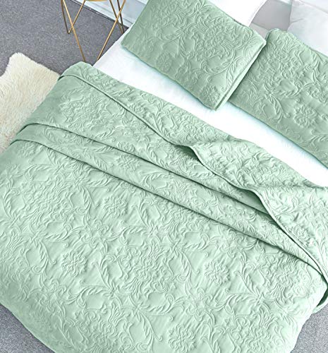 Sophia And William 3 Pieces Quilt Set King Size With 1 Quilt And 2 Pillow Shams, Reversible Microfiber Bedding Bedspread Coverlet Set, Cozy, Lightweight And Hypoallergenic, Sage #TOP1
