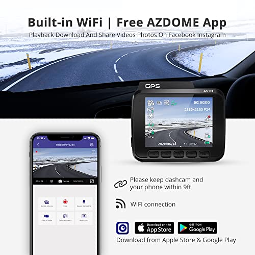 Azdome Gs63H 4K Ultra Hd Dash Cam, Gps Wifi Car Camera With 2.4 Inch Ips Screen,170 Degree Wide Angle, Night Vision, G-Sensor, Loop Recording, Parking Monitor, Wdr Car Video Recorder #TOP3