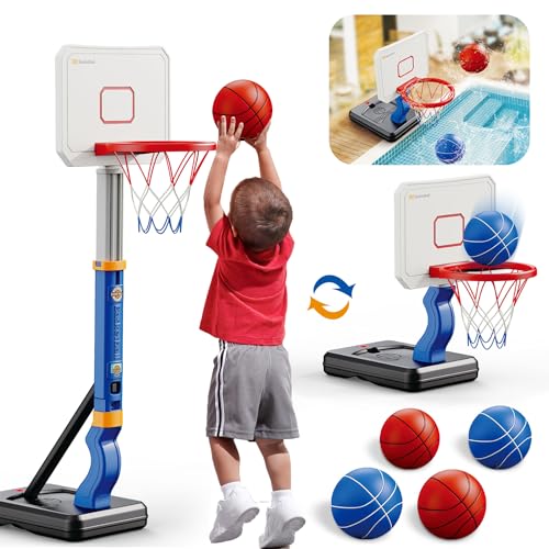 Image of Intoypad Toddler Basketball Hoop, Adjustable Height 2.3-4.5ft Kids Basketball Hoop with 4 Basketballs Mini Basketball Hoop for Indoor Outdoor Pool Basketball Hoop for Poolside