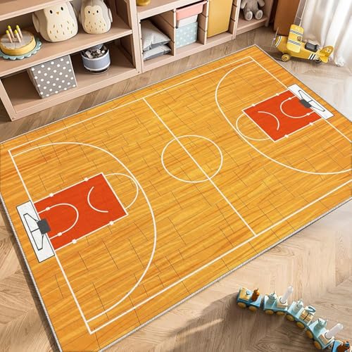HATEGE Alfombra Salon 3D Cancha de Baloncesto Alfombras Cocina Antideslizante Baloncesto Tapete Exterior, Alfombra Pasillo, 140 x 200 cm E-F2366