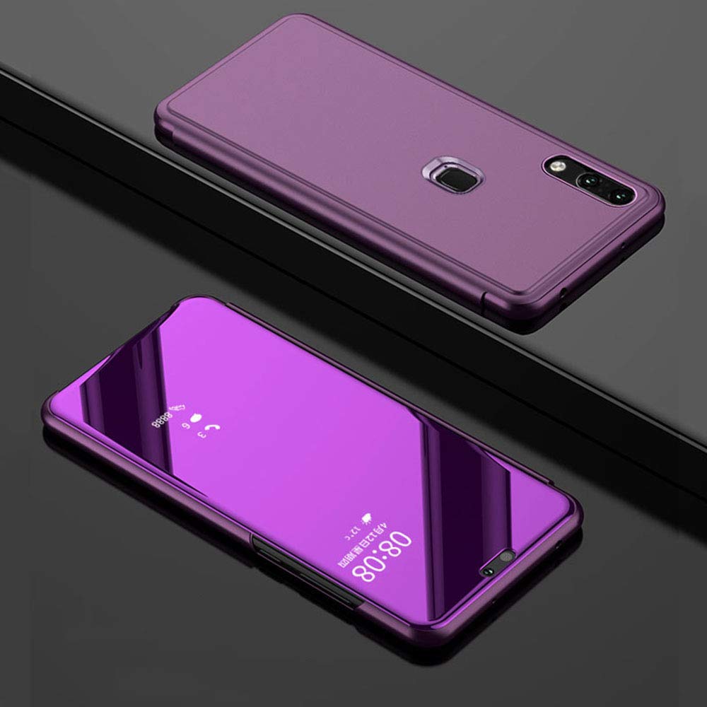 VIVO V9 / Y85 Flip Case, Eabuy Mirror Plating Hard PC +PU Leather Semi-transparent Standing View Case Cover for VIVO V9 / Y85 Purple