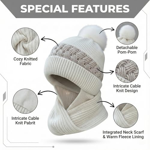 Image of Kraptick Women's Winter Cap and Scarf Set- Thick Fleece Lined Knitted Beanie Hat and Neck Warmer Muffler for Ladies, Stretchable & Soft Woolen Snow Proof for Extreme Cold -6