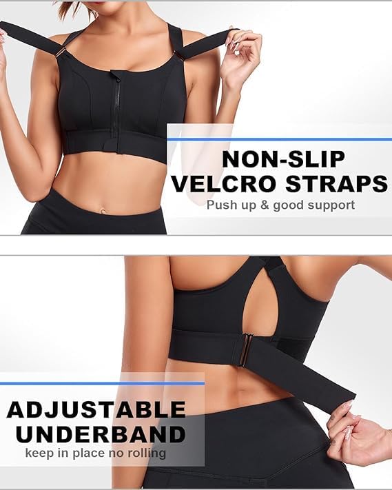 Image of ELEG & STILANCE Women Polyester Spandex High Impact Front Zip Sports Bra Longline Fitness Criss Cross Back Crop Tops for Gym, Yoga & Workout - Size: M-4XL