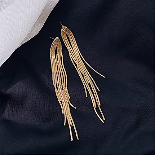 Andpai 14K Gold Long Tassels Chain Dangle Drop Earrings For Women Girls Black Silver Punk Sleek Metal Chain Earrings Wedding Bridesmaid Jewelry (Gold) #TOP2