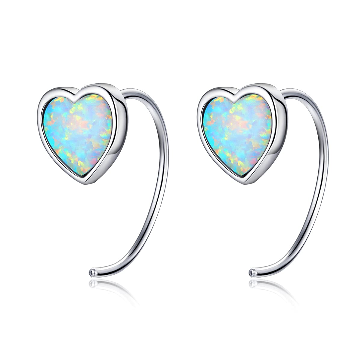 r 925 Sterling Silber Einfache Aurora Romance Herz Opal Ohrstecker für Frauen Mädchen Verlobungsgeschenk Feiner Schmuck
