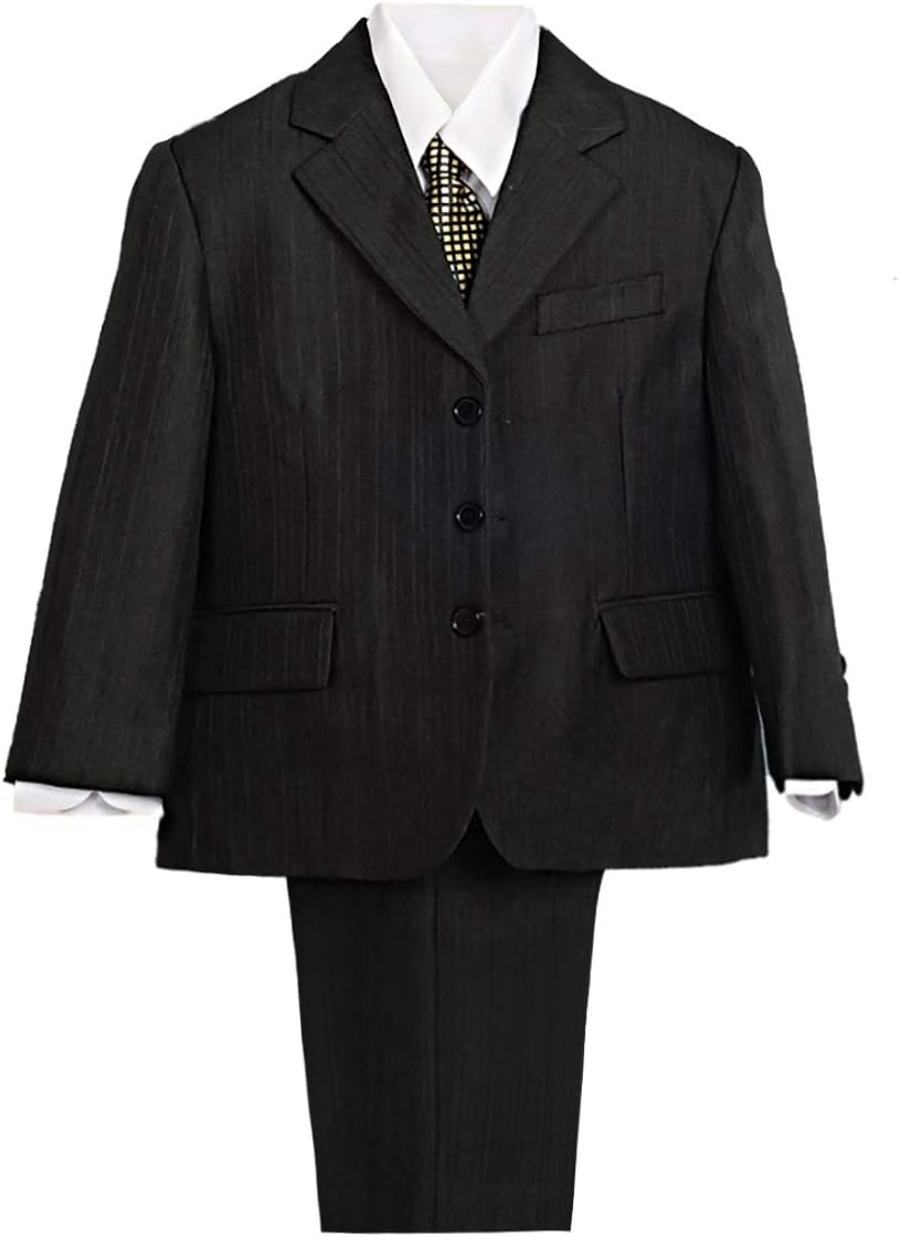 Lito Angels Big Boys' Striped Formal Dress Suit Classic Fit Wedding Outfit 5 Piece Set 009