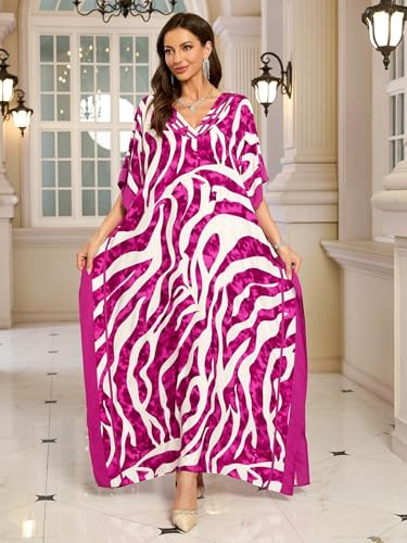 Image of KECVOT Kaftan Dresses for Women V-Neck Print Swimsuit Cover Up Plus Size Beach Caftan Lounge Dress