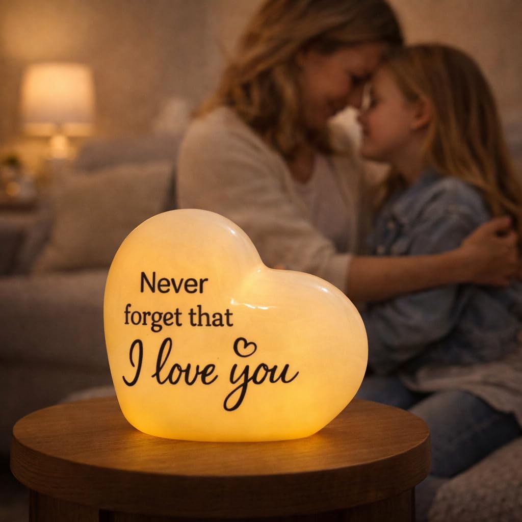 ADAVAS.Y&G Never Forget that I Love You Ceramic LED Love Night Light – Romantic Porcelain Night Light Gift for Her, Warm White Glow Gift for Daughter Bed Room Decor for Mom