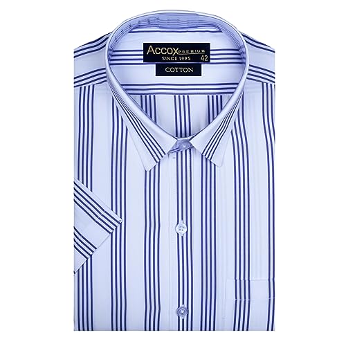 Image of ACCOX Men's Cotton Half Sleeves Striped Checkred Regular Fit Formal Shirt for Men(GCR275)