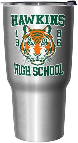 Netflix Stranger Things Hawkins High School - Taza de viaje de acero inoxidable, 27 onzas, multicolor