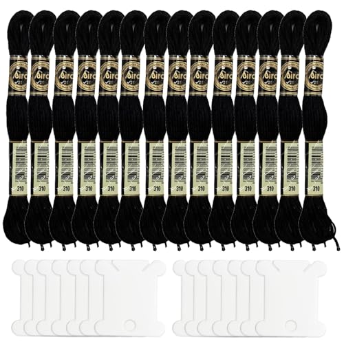 SZXMDKH Lot de 14 écheveaux de fil à broder noir pour point de croix