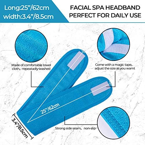 Whaline Spa Facial Headband Make Up Wrap Head Terry Cloth Headband Adjustable Towel for Face Washing, Shower, Facial Cover, 3 Pieces (Blue, Green, Yellow)