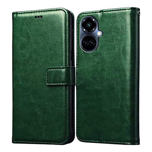 Image of Amazon Brand - Solimo Flip Leather Mobile Cover (Soft, Flexible & Kickstand Back case) Compatible for Tecno Camon 19 Pro 5G (Green)