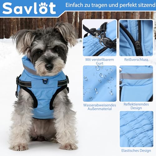 Savlot Hundemantel Wasserdicht Hundejacke Hundepullover mit Reißverschluss Kleine Hunde Winter Warme Jacke Winddicht 2 in 1 Outfit