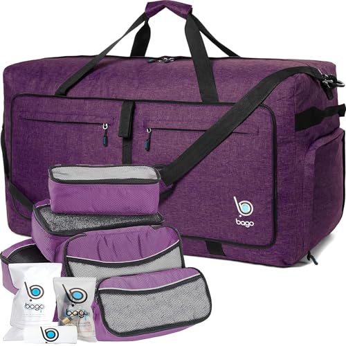 Bago Travel Bundle: 5 Packing Cubes (Purple) & 140L Duffel Bag (SnowDepPurple) Set - Organize and Carry with Ease