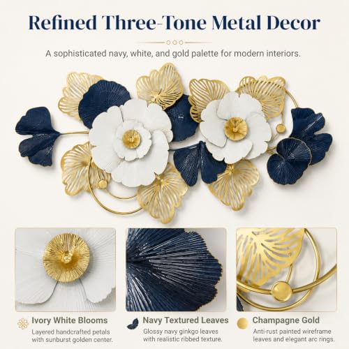 BIOGRN 3D Floral Metal Wall Art, 51"x24" Large Horizontal Metal Wall Decor - Image 4