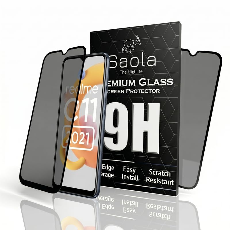 Image of Saola Ultra Privacy Tempered Glass For Realme C11 2021 (PACK OF 1) with Free Installation Kit. (In-Screen FingerPrint Lock will not work with the Privacy Guard because of it's Spy Coating) - 6.5 inch