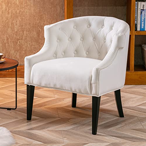 Duomay Tufted Accent Chair Set Of 2 Velvet Barrel Chair Upholstered Armchair Club Chair Single Sofa With Wood Legs For Living Room Bedroom Office Salon, White #TOP1