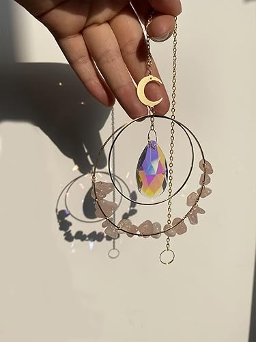 Miniatura 4 de zhaoweiz Colgante de prisma de ventana de cristal arcoíris con lágrimas de color ángel rosa natural, decoración de boda, fiesta
